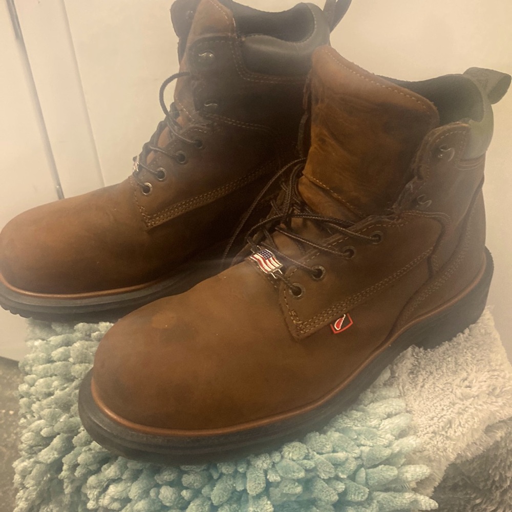 Worn once mens Red Wing Work Boots, with brand new unopened waterproof kit